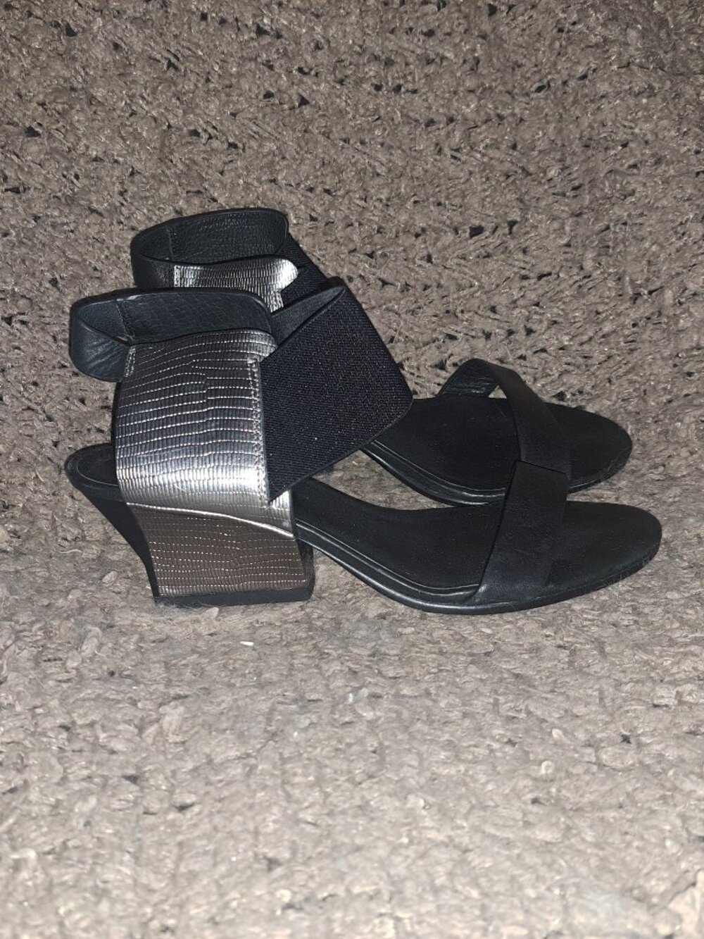 UNITED NUDE-Raila Mid-Black/Silver Metallic-Elastic Band Heels-Sz 38-Excellent - Picture 5 of 7